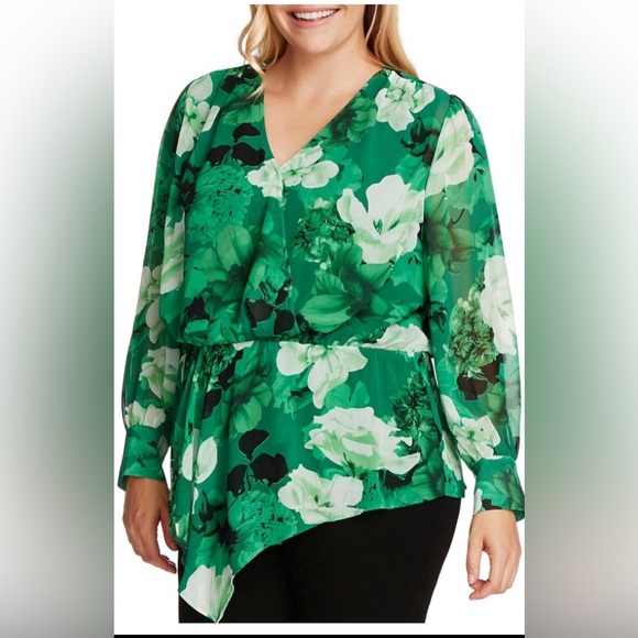 NWT Vince Camuto Long Sleeve Asymmetrical Peplum Top Plus 1X - Picture 2 of 11